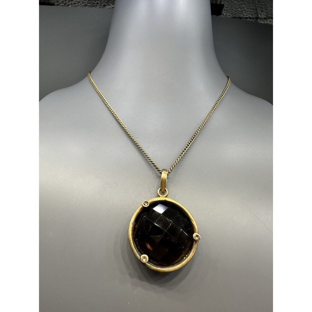 925 Matte Gold Vermeil Faceted Brown Stone Pendant Necklace Boho Organic